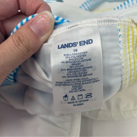 Lands’ End Blue Yellow Red Stripe Tankini Bathing Suit Top Size 16 - Picture 6 of 9